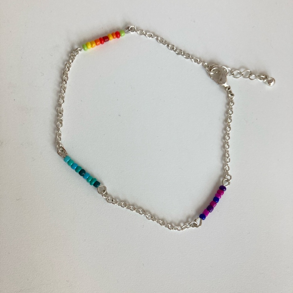 Colorful Beaded Silver tone Chain anklet